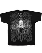 Plus Size Black Printed T-shirt Featuring A Viking Warrior With A Spear And Shield Standing Behind A Drakkar Boat